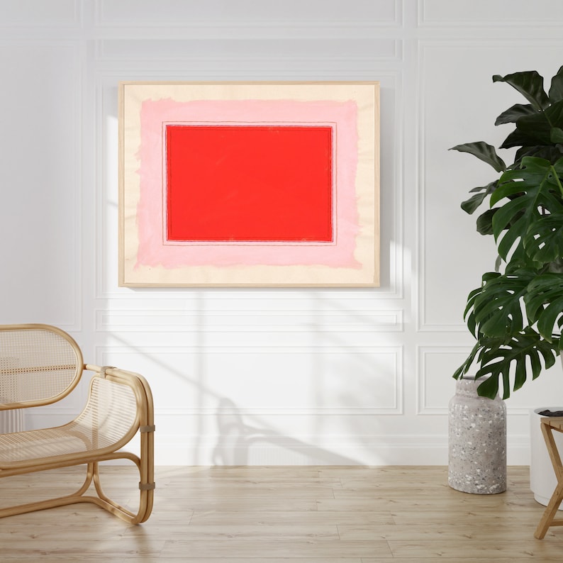 Cherry Red & Pink Art Print Abstract Minimalist Wall Art Bright Fun Giclée Framed Wall Art Print Horizontal Large Framed Art image 2