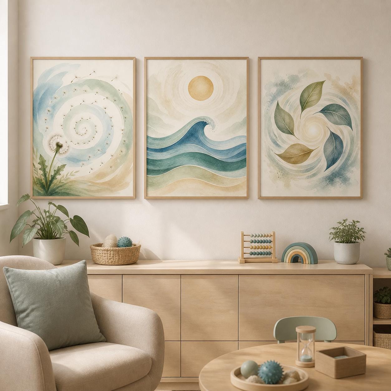 Therapy Counseling Wall Art Prints, Mindfulness Wave Dandelion Art, Calm Corner Office Decor (Digital Download)