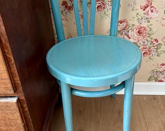 Vintage Blue Painted Wooden Bentwood Chair