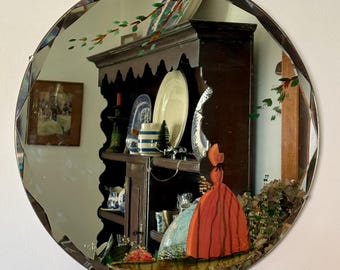 Vintage Circular Crinoline Lady Painted Mirror