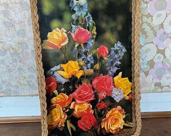 Vintage Floral Tray: Wicker Decorative Serving Tray (18x12x2)