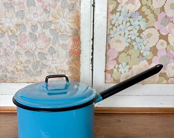 Vintage Blue Enamel Judge Pan with Lid