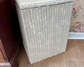 Vintage White Wicker Laundry Basket