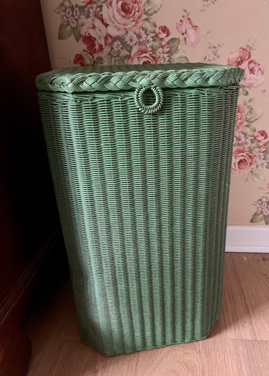 Vintage Green Lloyd Loom Laundry Basket Etsy UK