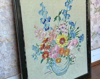Pretty Vintage Framed Floral Embroidery
