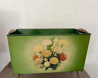 Vintage Green Worcester Ware Metal Floral Magazine Rack