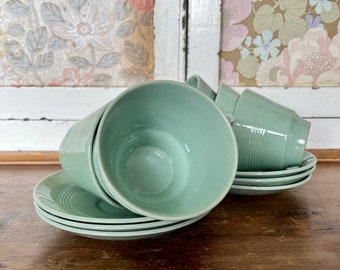 Six Beryl Teacups and Saucers