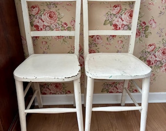 Pair of White Painted Wooden Chairs