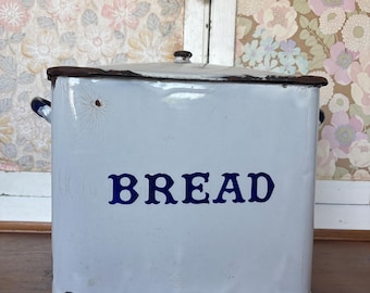 Vintage White Enamel Bread Bin