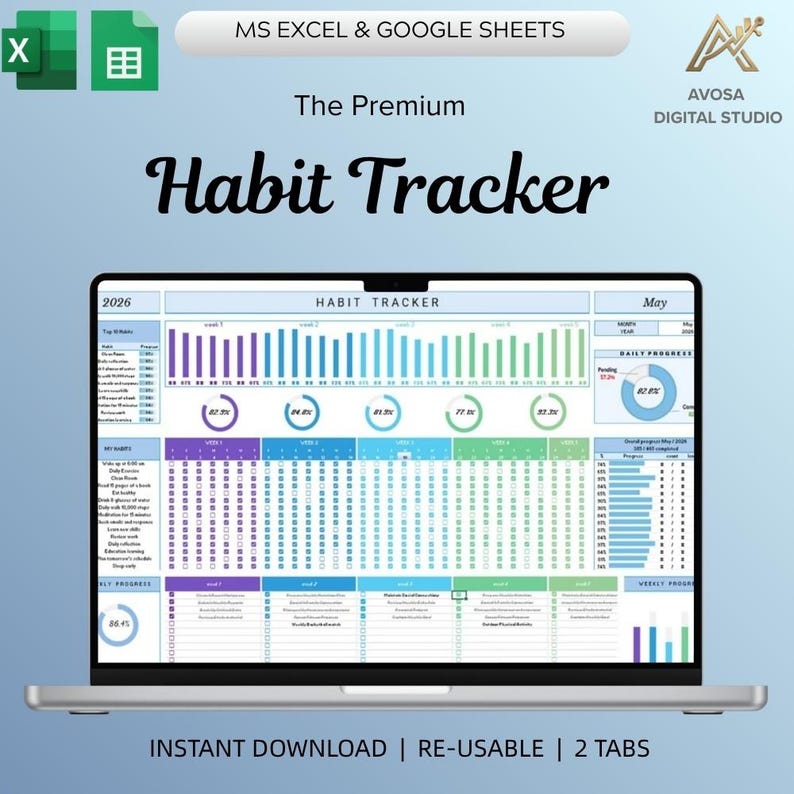 Habit Tracker Spreadsheet Daily Planner Weekly Goal Planner Digital ...