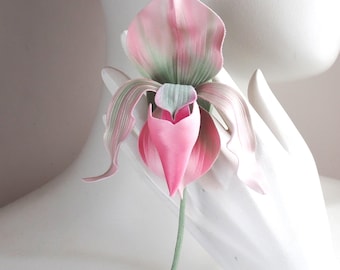 ready to ship PINK SILK ORCHID, fabric orchid brooch, handmade orchid boutonniere, textile flower corsage