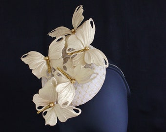 GOLDEN BUTTERFLY HAT, races hat, Ascot cocktail hat, golden butterfly fascinator, summer wedding hat, golden headpiece, cocktail hat