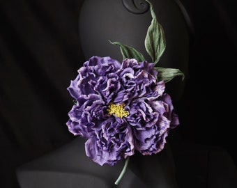 ready to ship OVERSIZED PURPLE FLOWER brooch, large flower corsage, statement leather rose brooch, very peri purple leather rose brooch