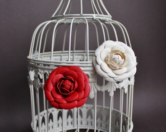 LEATHER FLOWER BROOCH, anniversary giftFfor her, red camellia corsage, leather anniversary gift