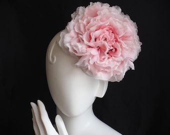 Oversized Pale Pink Silk Rose Headpiece: Bridal Fascinator