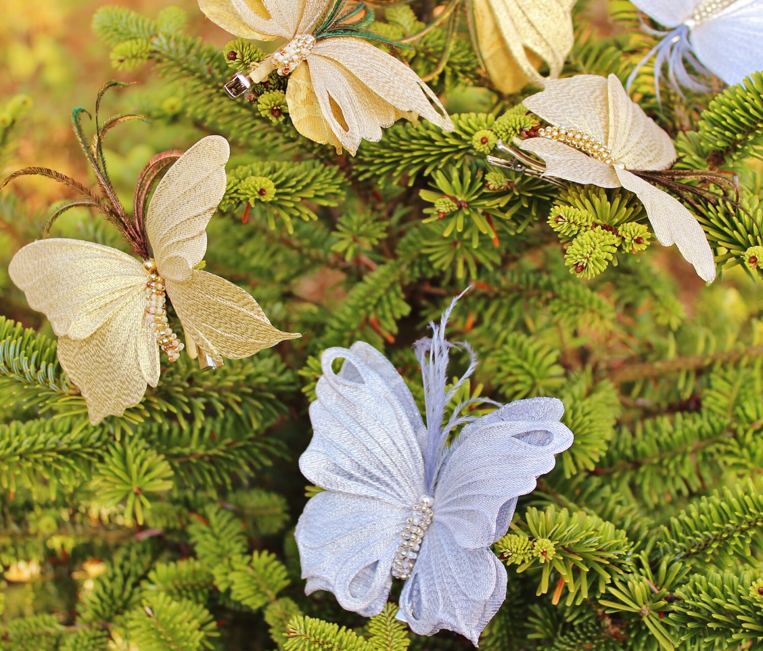 Christmas decoration silver butterfly golden butterfly  Etsy