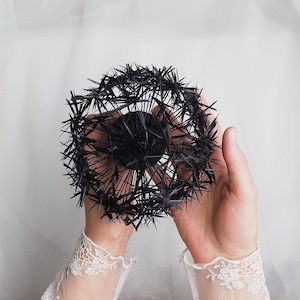 Black Feather Dandelion Brooch: Handmade Botanical Corsage