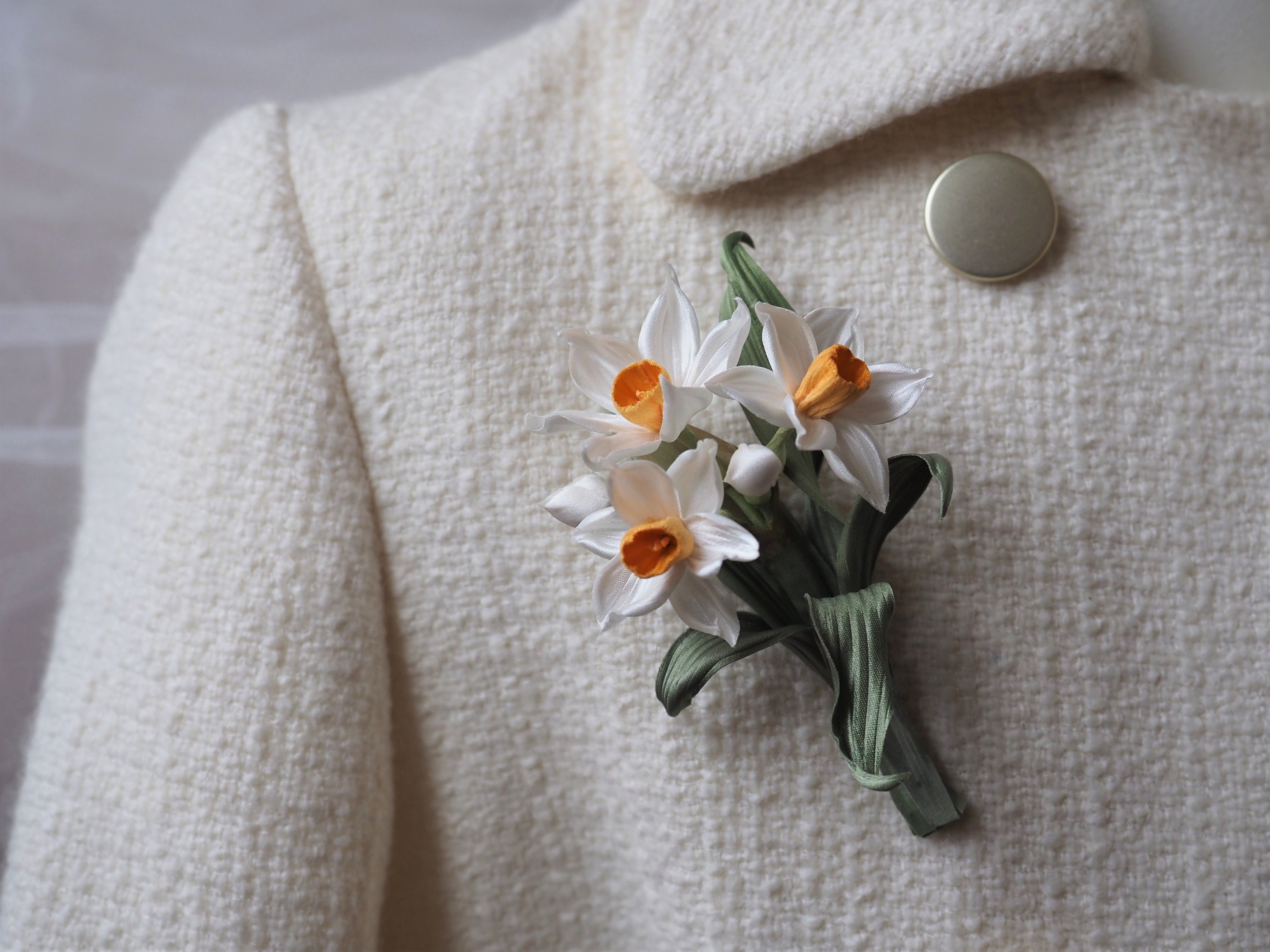 SILK DAFFODIL BROOCH anniversary gift for her daffodil Etsy
