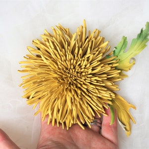 ready to ship lemon YELLOW LEATHER FLOWER brooch, leather jewelry, chrysanthemum corsage, leather anniversary gift, fall mums brooch