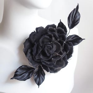 ready to ship BLACK VELVET ROSE, velvet and organza rose corsage, black flower brooch, wedding anniversary gift, back floral brooch