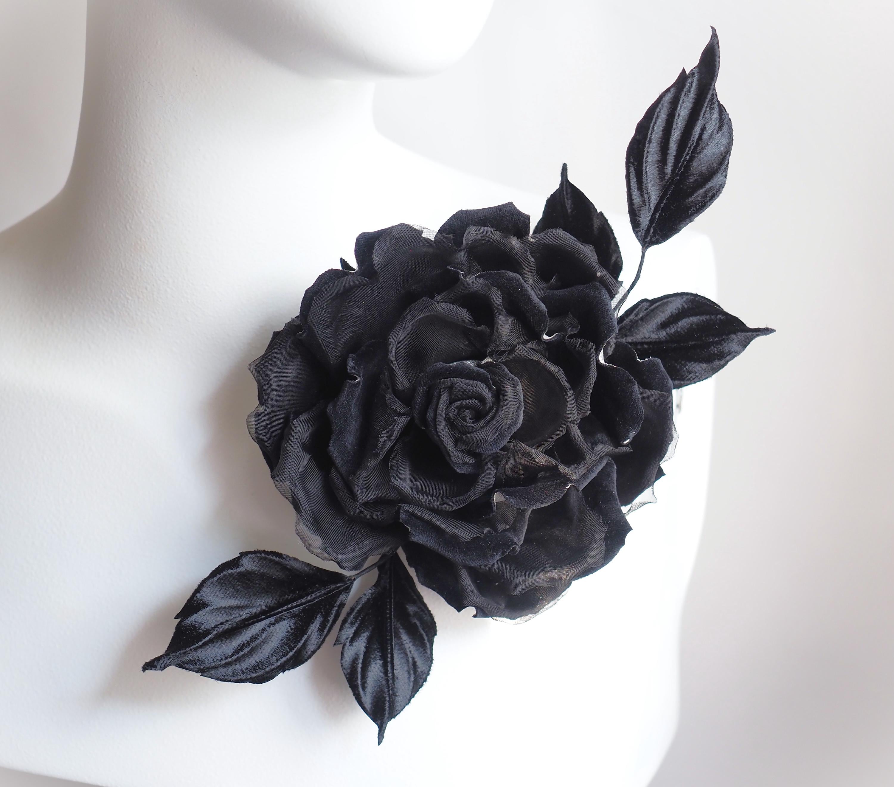 Ready to Ship BLACK VELVET ROSE, Velvet and Organza Rose Corsage