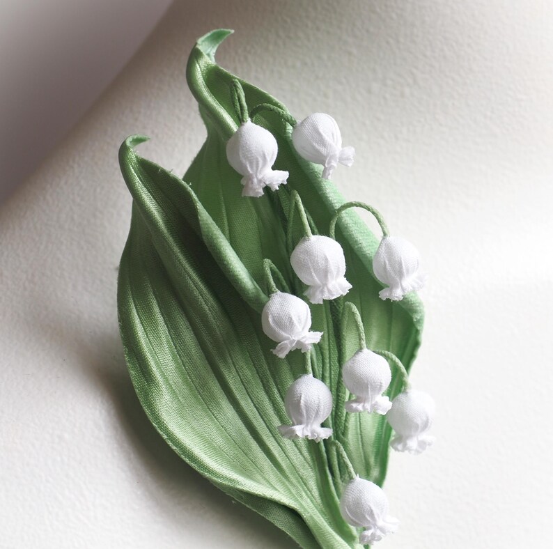 klaar voor verzending katoenen LELIETJE- VAN VALLEN BROCHE, katoencadeau voor haar, stoffen lelietje-van-dalenhuwelijk, lelietje-van-dalencorsage afbeelding 2