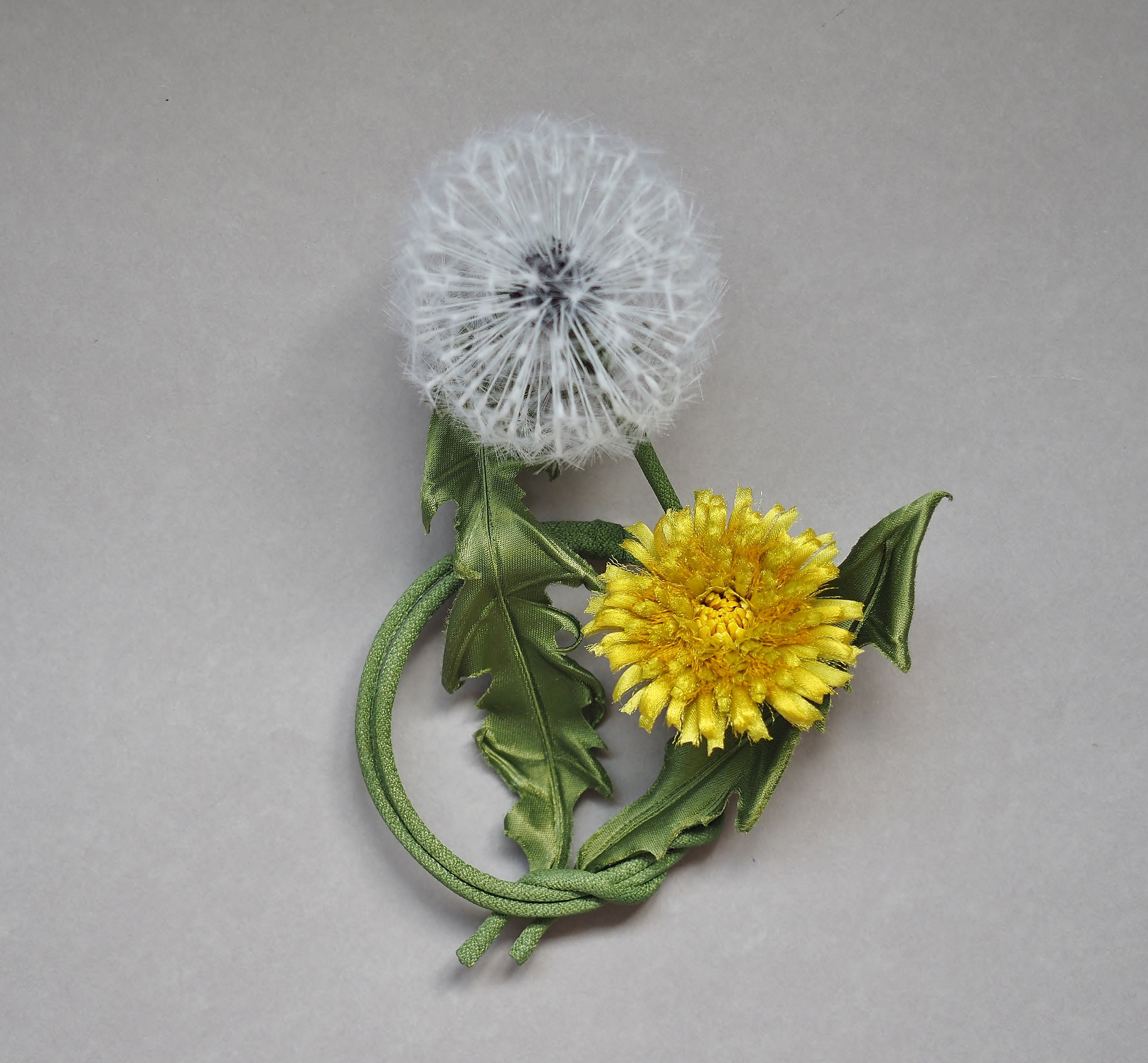 ORIGINAL SILK DANDELION Clock Brooch, Textile Dandelion Brooch ...