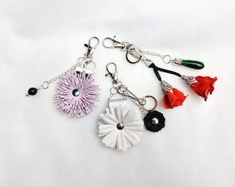 ready to ship LEATHER FLOWER CHARM, white leather daisy handbag charm, red leather rose bag decoration