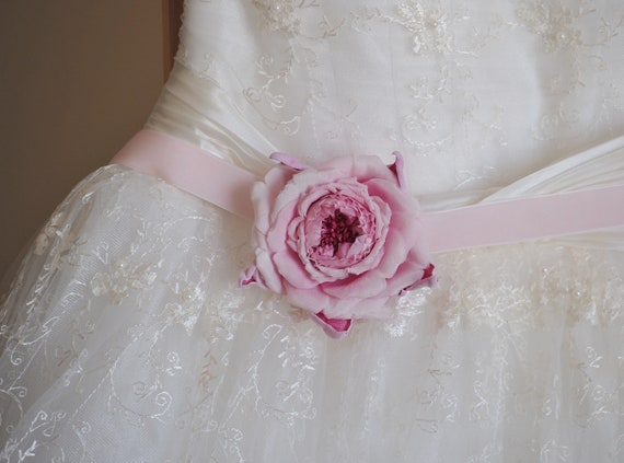 Blush Pink Silk Rose Wedding Dress Sash 