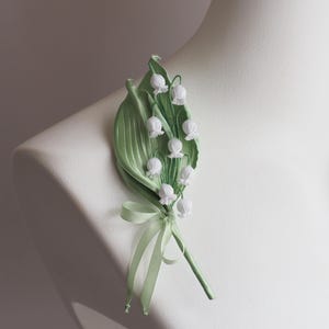 klaar voor verzending katoenen LELIETJE- VAN VALLEN BROCHE, katoencadeau voor haar, stoffen lelietje-van-dalenhuwelijk, lelietje-van-dalencorsage afbeelding 3