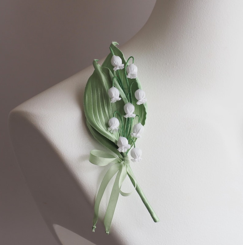 klaar voor verzending katoenen LELIETJE- VAN VALLEN BROCHE, katoencadeau voor haar, stoffen lelietje-van-dalenhuwelijk, lelietje-van-dalencorsage afbeelding 3