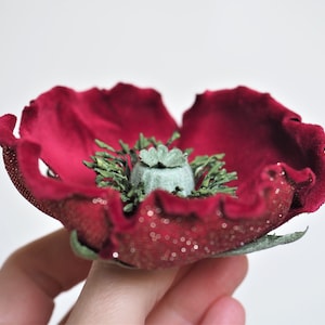 ready to ship BURGUNDY VELVET POPPY flower brooch, wine red poppy corsage, velvet flower, poppy pin, poppy jewelry, hostess gift