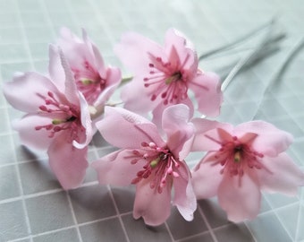 set of SILK CHERRY BLOSSOM hair pins, spring blossom pins, blossom bridal hair pins, silk sakura, botanical hair jewelry, spring wedding