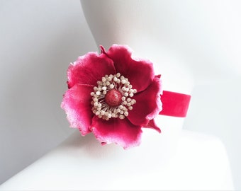 ready to ship MAGENTA VELVET ROSE choker, fabric floral choker, rich red rose necklace, velvet choker with a flower, romantic gift