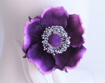 ready to ship FESTIVE VELVET BROOCH, velvet rose corsage, purple fabric flower, purple wedding, couture velvet rose, gift for her