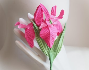 ready to ship PINK IRIS CORSAGE, silk iris flower, pink floral lapel pin, grooms boutonniere, wedding accessory