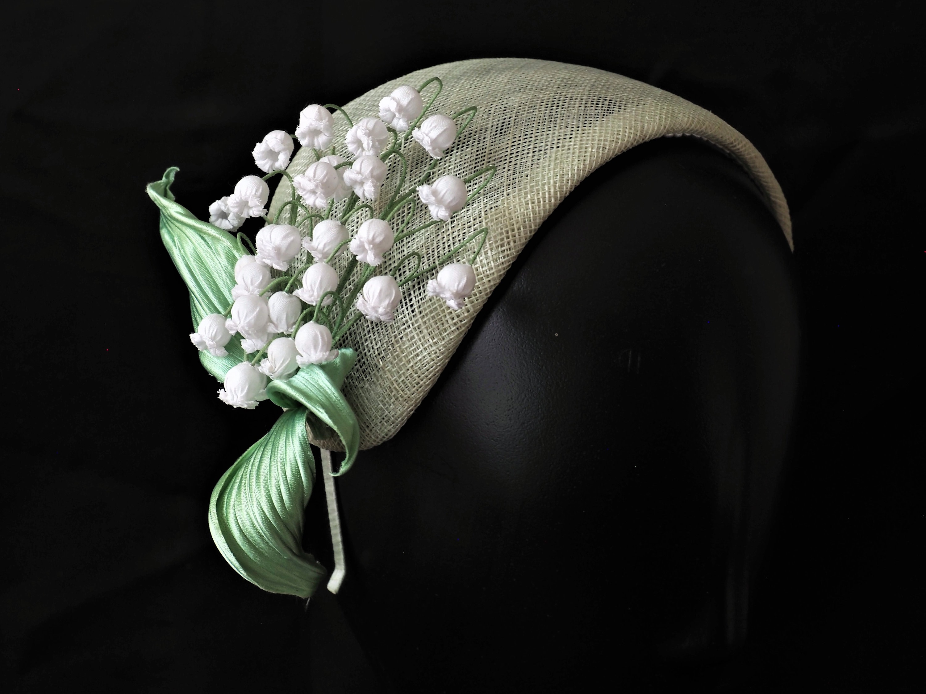 LILY of the VALLEY HEADPIECE, statement lily of the valley headpiece, spring wedding fascinator, retro style flower hat