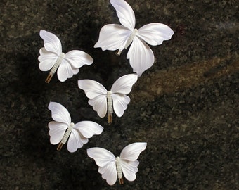 Set of 5 BRIDAL BUTTERFLY CLIPS, bridal butterfly hair pin, silk butterfly, wedding butterfly hair clip, clip on white satin butterfly