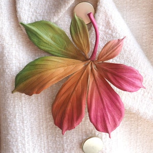 ready to ship leather FALL LEAF BROOCH, hand dyed leather chestnut brooch, leather anniversary gift, leatehr leaf jewelry, autumn leaf pin