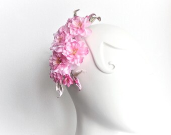 Peine para el cabello con FLOR DE CEREZO DE SEDA teñido a mano, listo para enviar, peine de flores de seda para novia de primavera, peine floral para el cabello, boda boho, flores de seda para boda