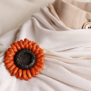 ready to ship  ORANGE LEATHER FLOWER brooch, leather jewelry, shawl pin, leather gift, gerbera, gift for her, fall leather jewelry