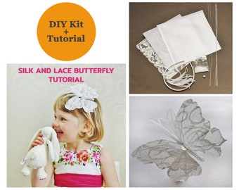 special offer LACE BUTTERFLY KIT + lace and silk butterfly tutorial, silk and lace butterfly making kit