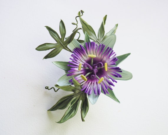Silk Passion Flower Brooch Silk Passiflora Jewelry Fabric Etsy