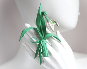ready to ship LEATHER SNOWDROP BROOCH, leather anniversary gift for her, spring floral jewelry, leather flower boutonniere
