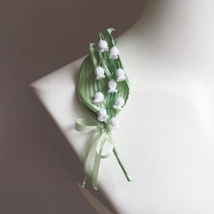 klaar voor verzending katoenen LELIETJE- VAN VALLEN BROCHE, katoencadeau voor haar, stoffen lelietje-van-dalenhuwelijk, lelietje-van-dalencorsage afbeelding 1