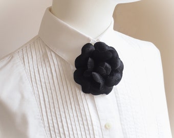 ready to ship BLACK VELVETEEN FLOWER brooch, black flower hair clip, velvet hair clip, fabric camellia, black flower bow tie