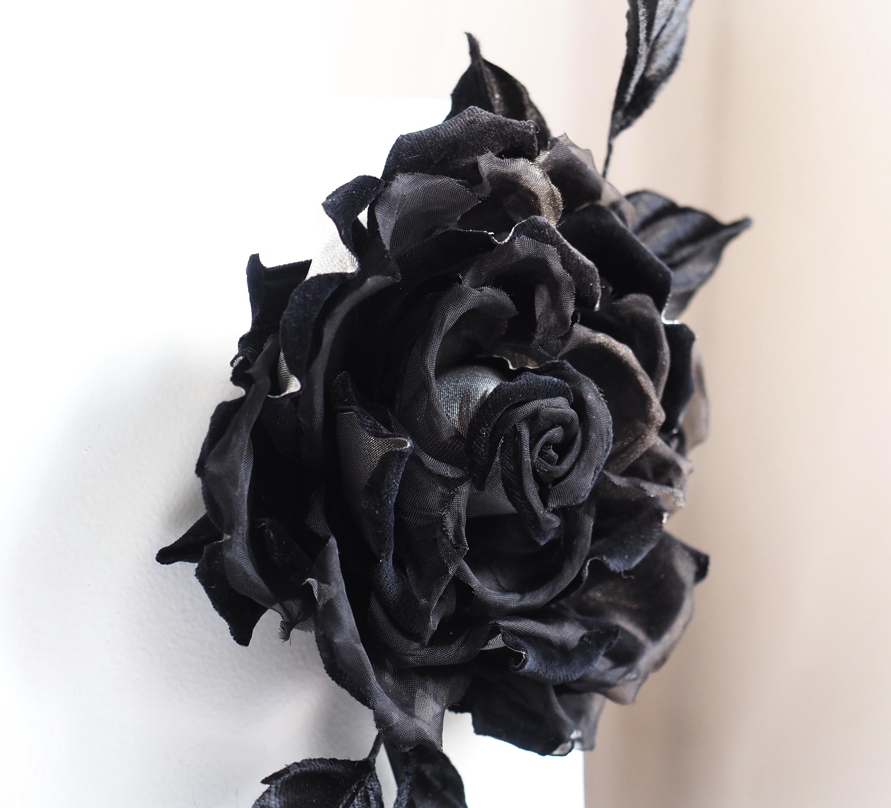 Ready to Ship BLACK VELVET ROSE, Velvet and Organza Rose Corsage