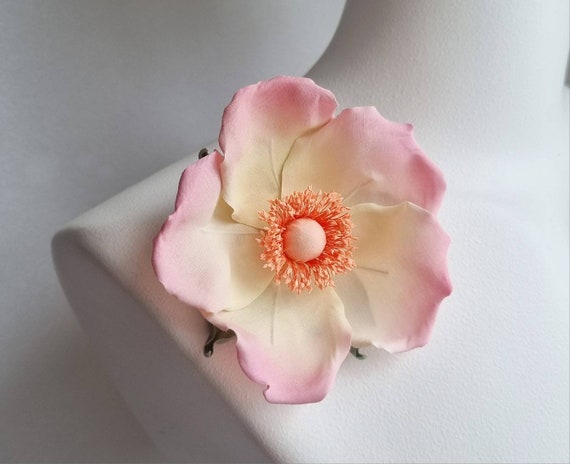 ready to ship PINK COTTON ROSE brooch, hand painted cotton rose, fabric rose wedding corsage, cotton gift for her, fabric wild rose sale