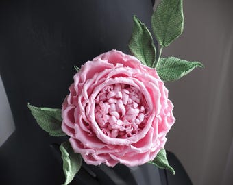 ready to ship LINEN ANNIVERSARY GIFT for her, sugar pink linen rose, hand dyed pink linen rose brooch, linen rose flower jewelry