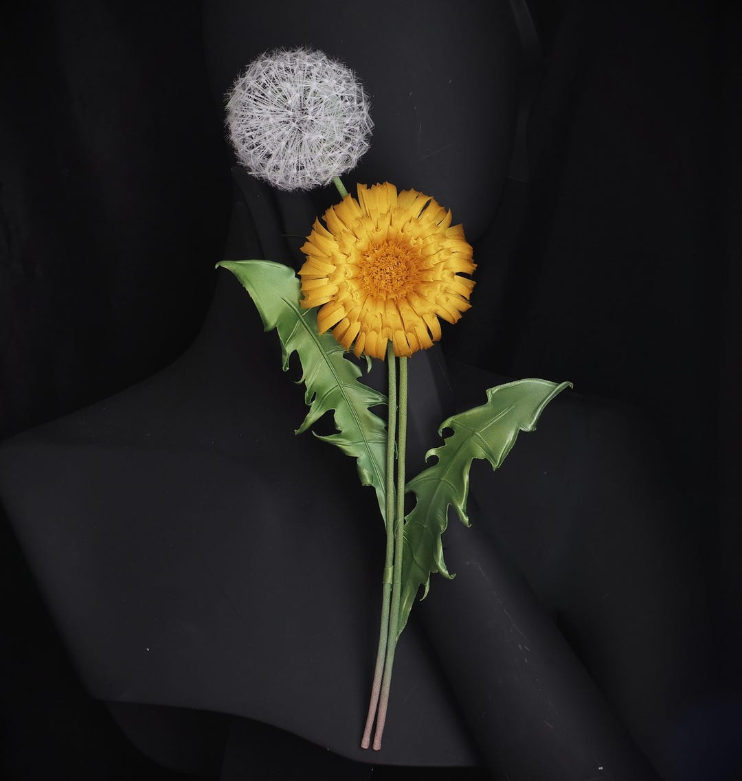 Statement SILK DANDELION FLOWER and Clock Corsage , Textile Dandelion ...